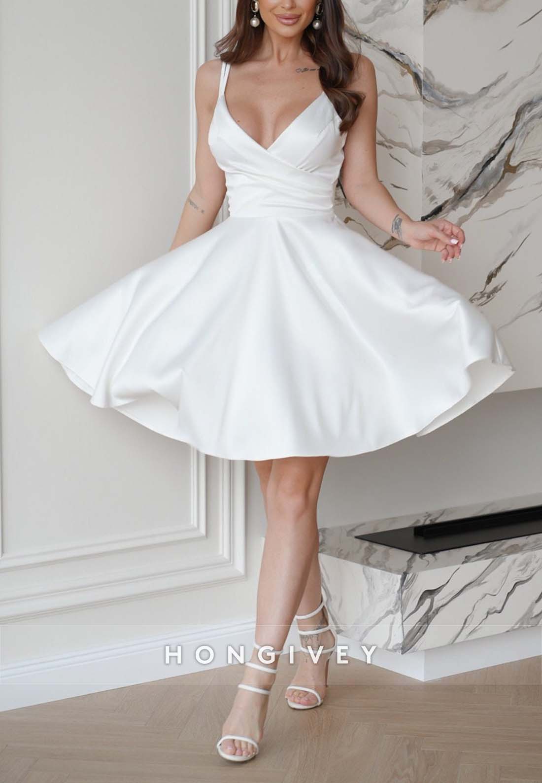 Sexy A-line V Neck Short Regular Straps Short Wedding Dresses
