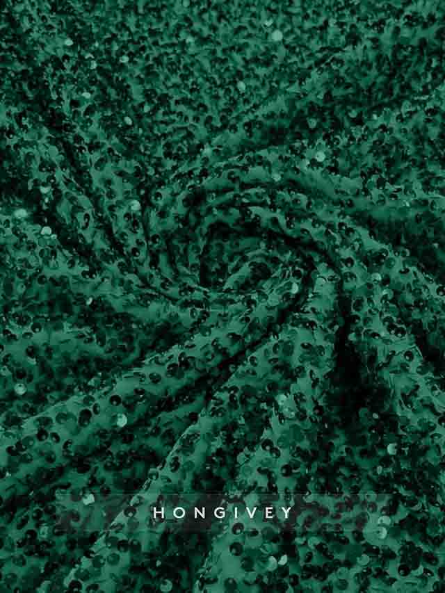 Sequins Feather Long Sleeve A-Line Slit Evening Dress