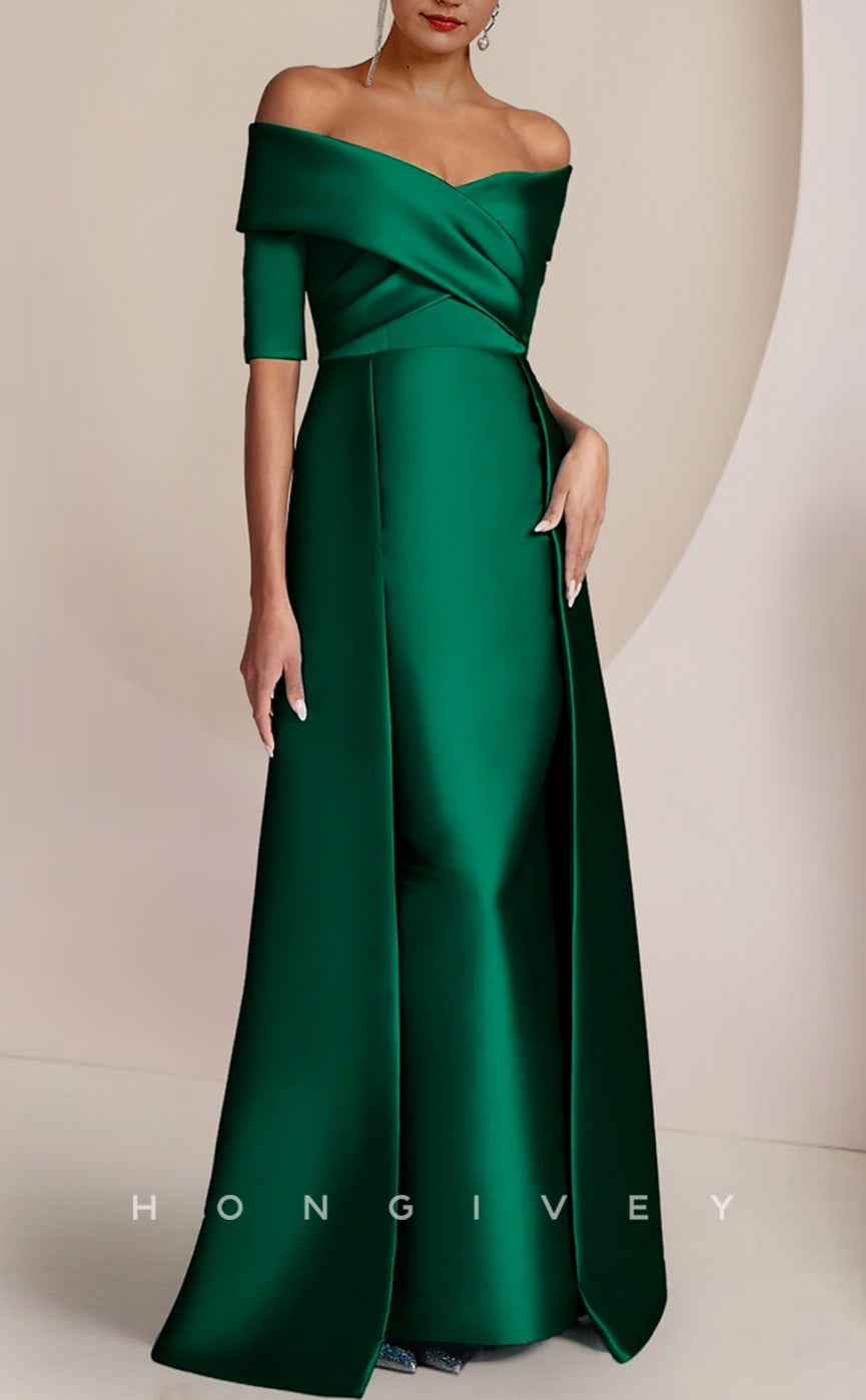 HM212 - Satin A-Line Off-Shoulder With Train Mother of the Bride Dress HM212 - Satin A-Line Off-Shoulder With Train Mother of the Bride Dress