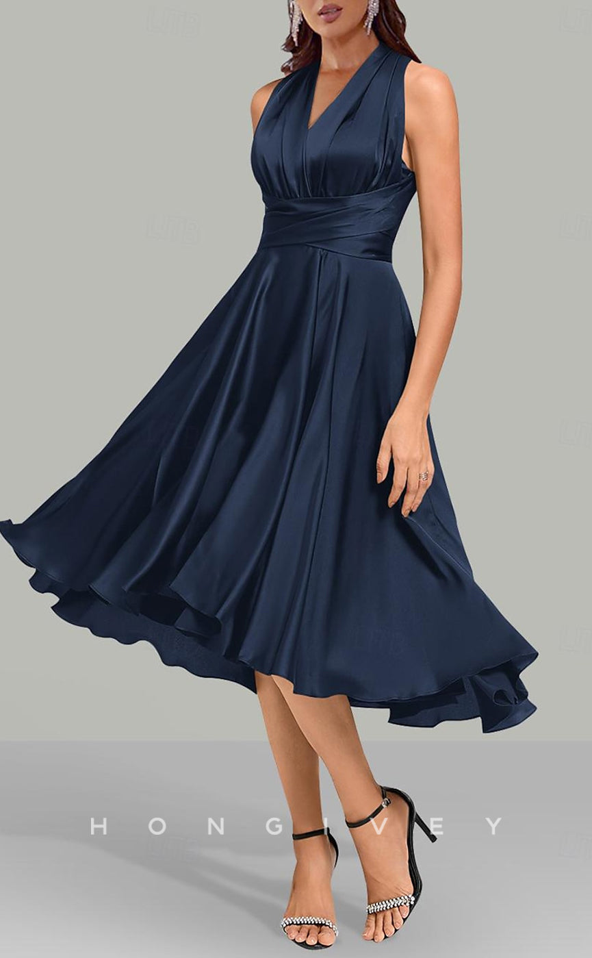 HM209 - A-Line V-Neck Halter Empire Sleeveless Mother of the Bride Dress