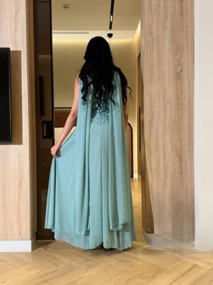 Strapless Beaded Sleeveless A-Line Side Shawl Evening Dress Foraml Women