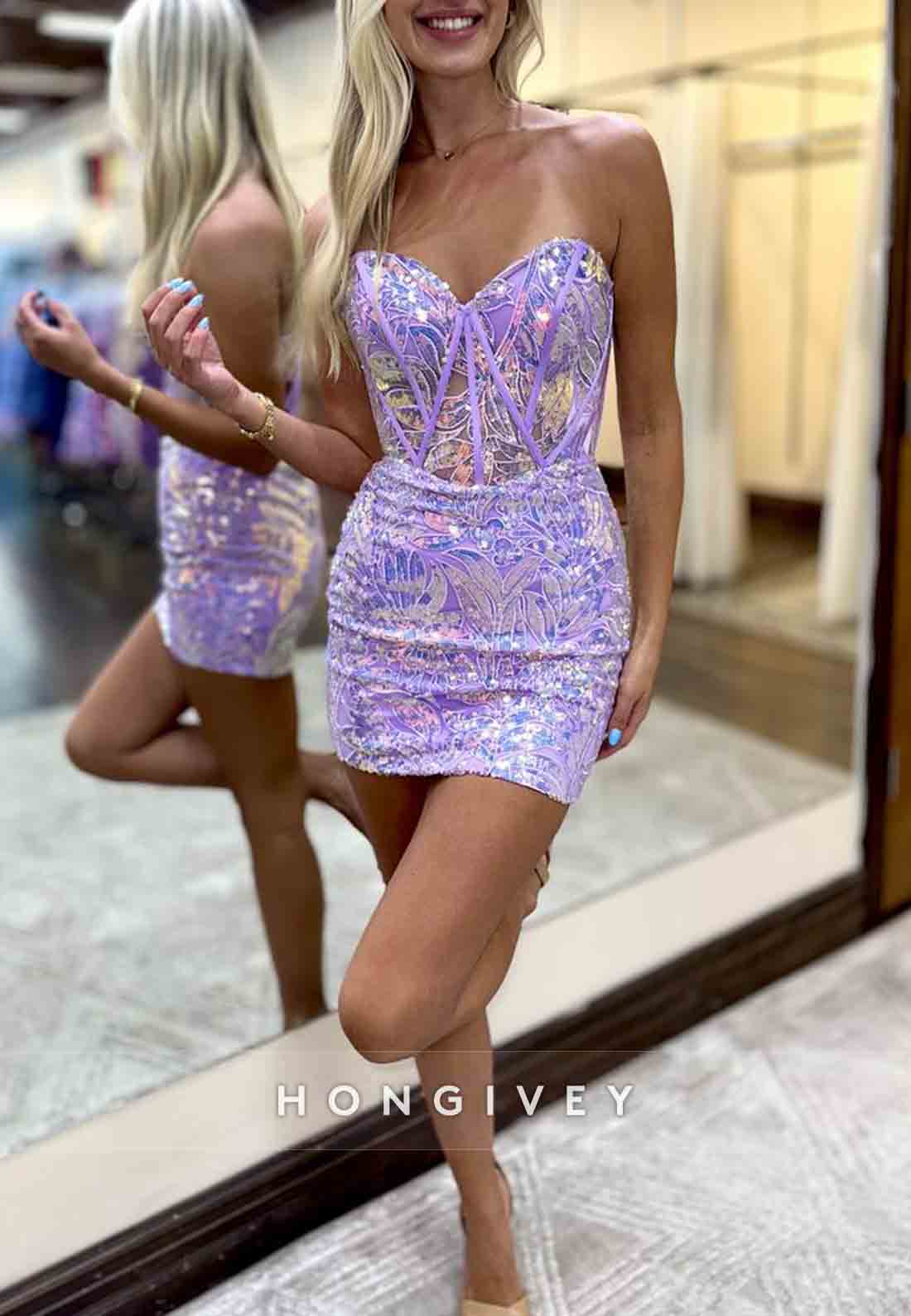 Crisscross Back Sheath Strapless Sweetheart Sleeveless Mini Homecoming Dresses