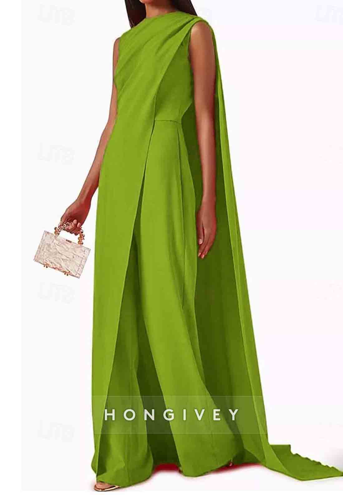 Sleeveless Evening Gowns Wedding Guest Jumpsuit Mother of Bride Dress with Cape