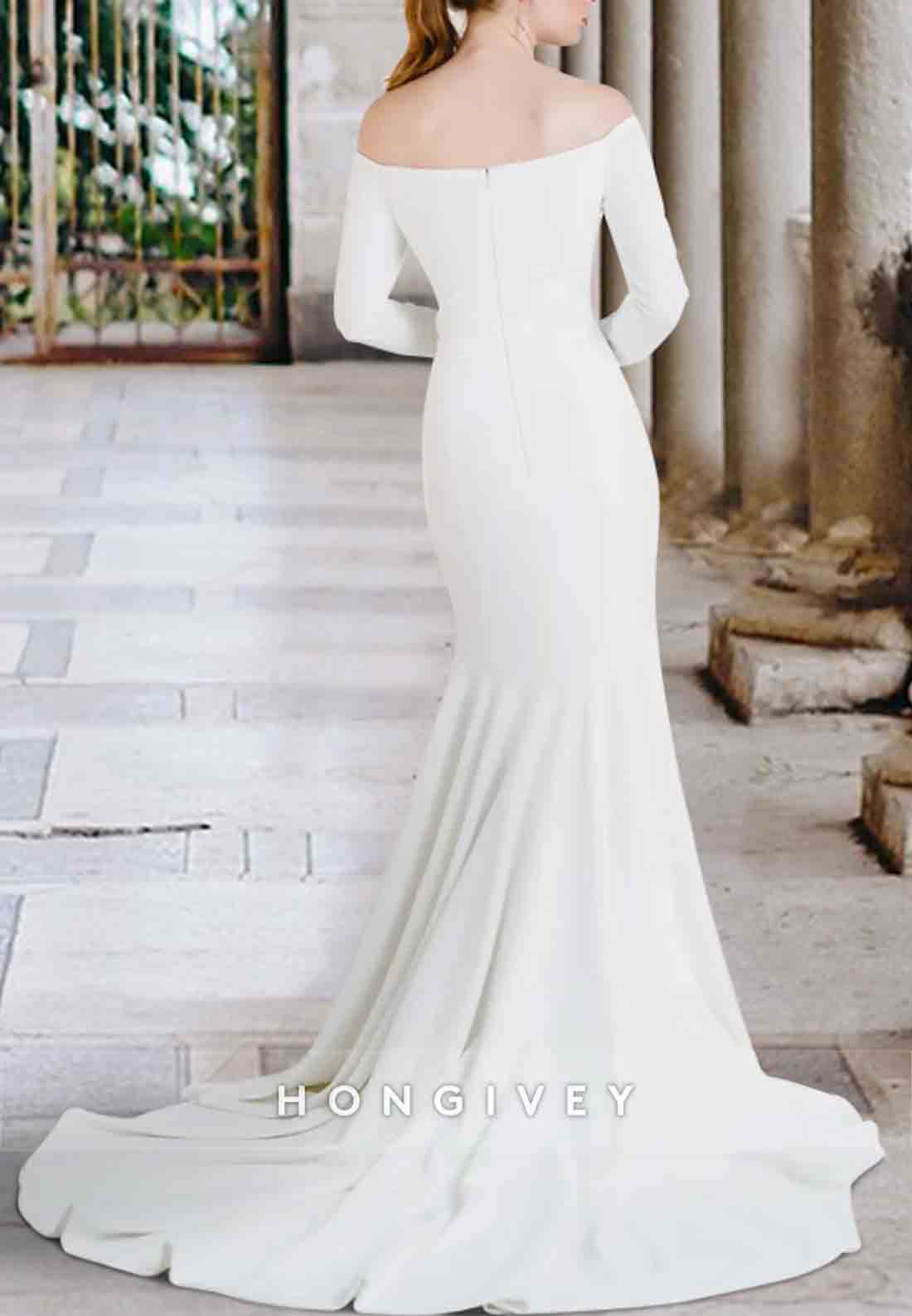 Off the Shoulder Long Sleeves Court Train Mermaid Wedding Dresses