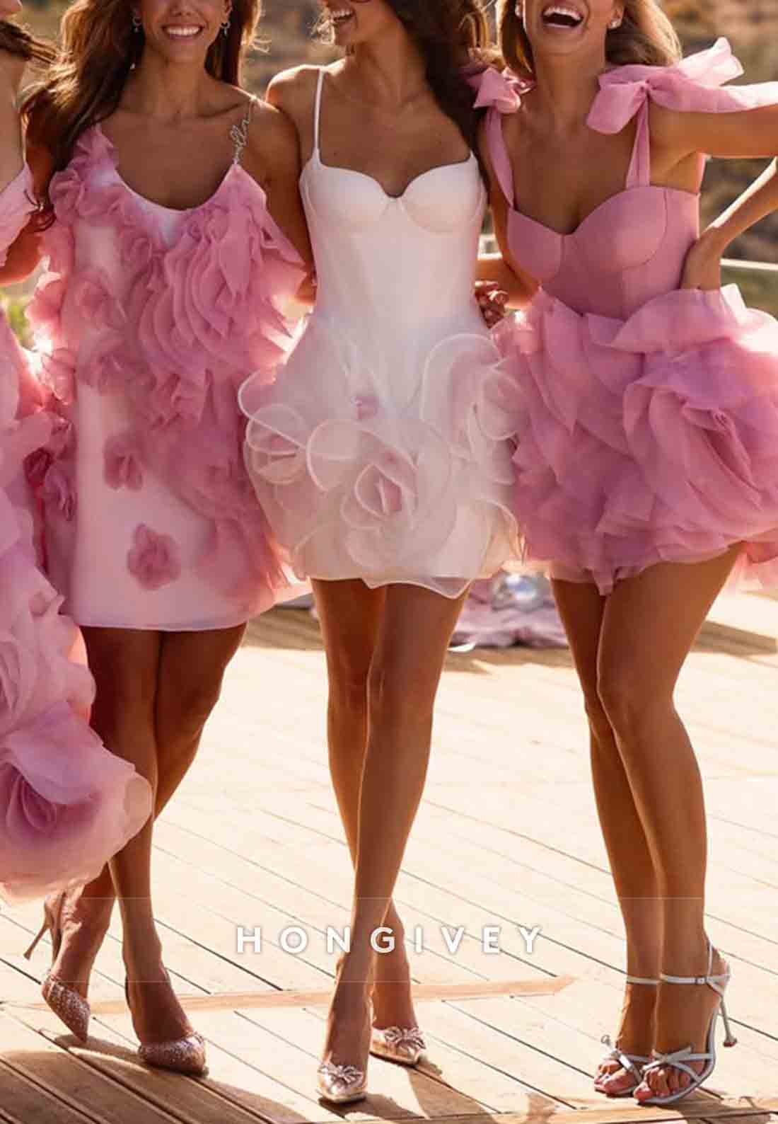Sweetheart Spaghetti Straps Flowers Sleeveless A-Line Mini Homecoming Dresses