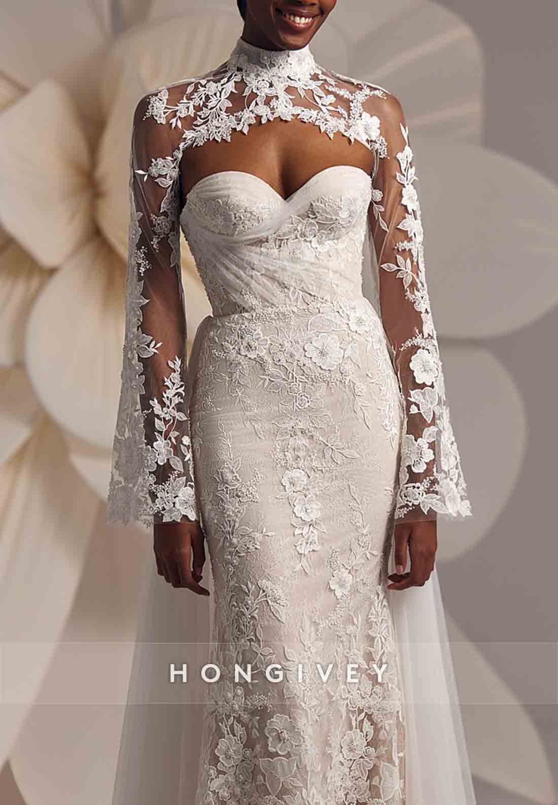 Lace Long Sleeves High Neck Floor-Length Trumpet Wedding Dresses