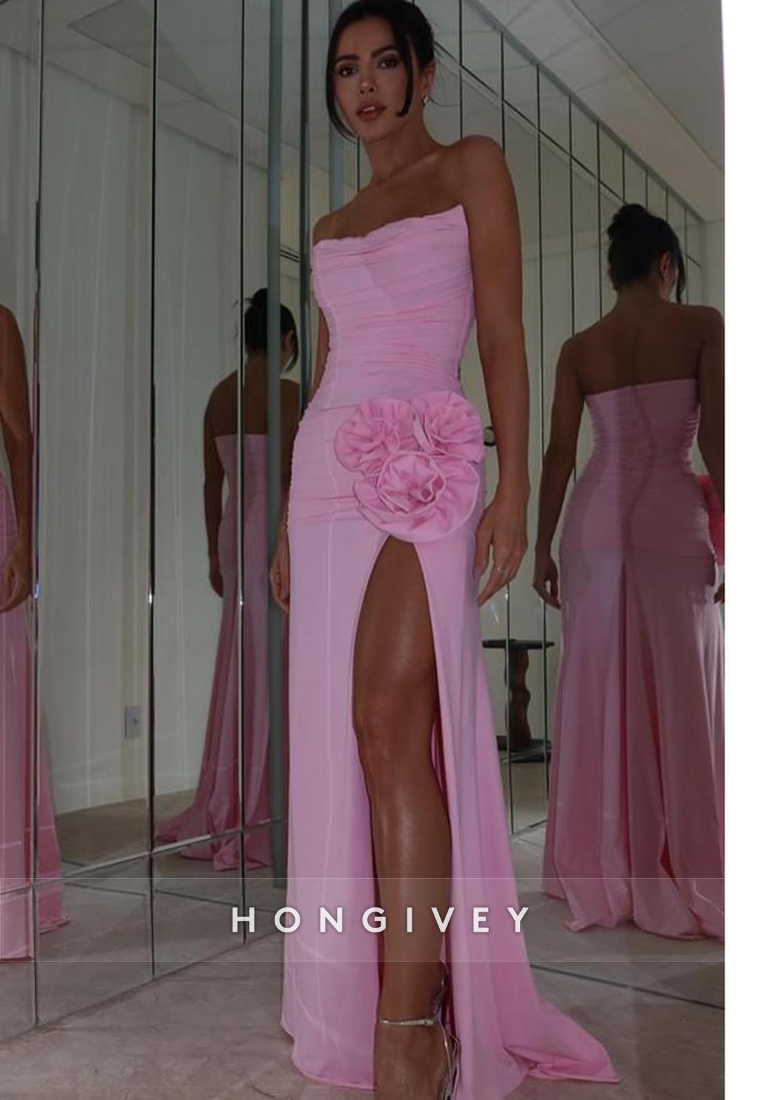 Floral Embossed Sweetheart Draped Long Prom Dresses 2025 with Slit