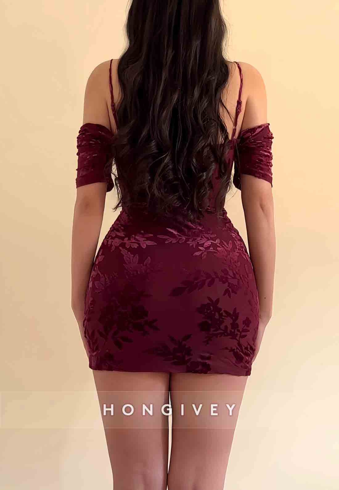 Spaghetti Straps Sheath Floral Print Sweetheart Mini Homecoming Dresses