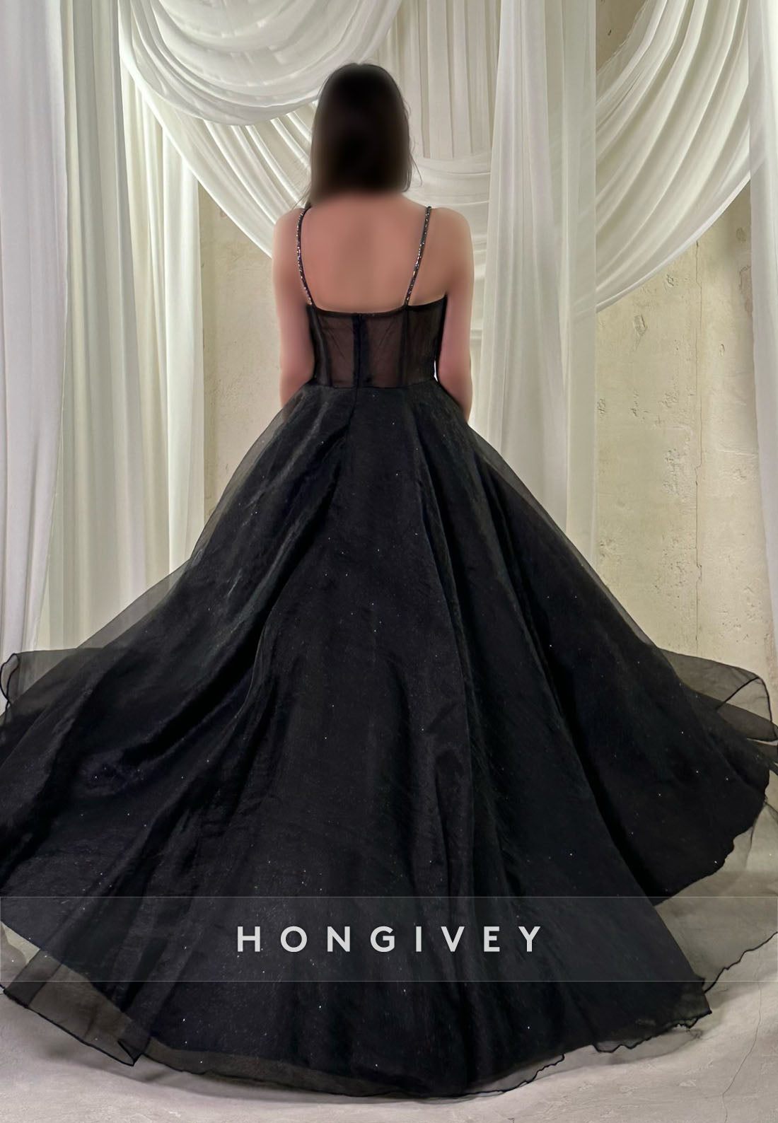 High Slit Sweep Train A-line Formal Dresses Sleeveless Regular Straps Tulle Evening Gown