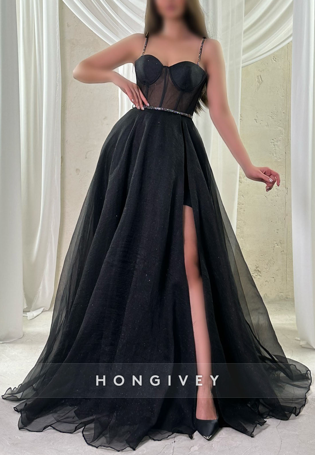 High Slit Sweep Train A-line Formal Dresses Sleeveless Regular Straps High Slit Sweep Train A-line Formal Dresses Sleeveless Regular Straps