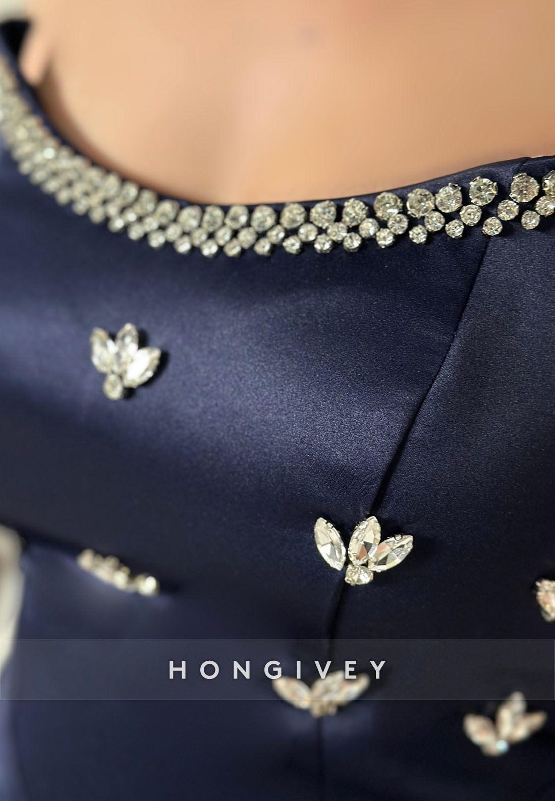 Side Slit Satin Rhinestone Formal Dresses Pleated Strapless A-line Evening Gown