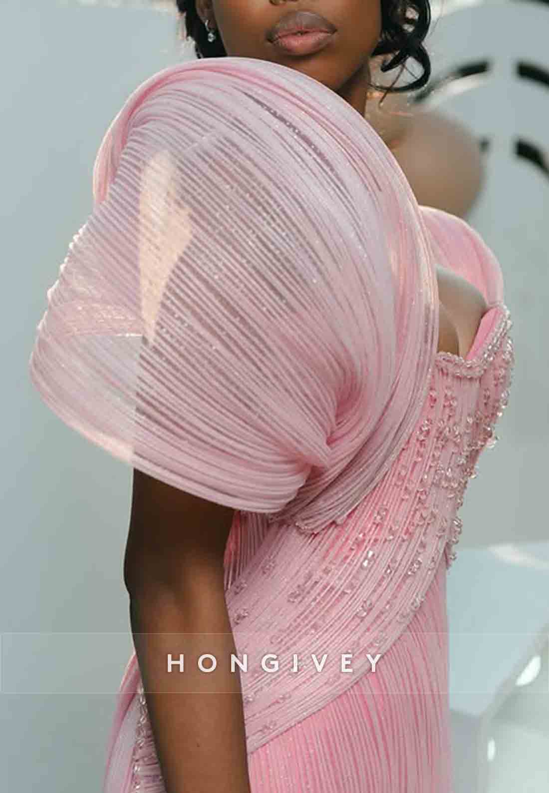 Chic Pink Sweetheart Sweep Train Column Prom Dresses with Ruffles