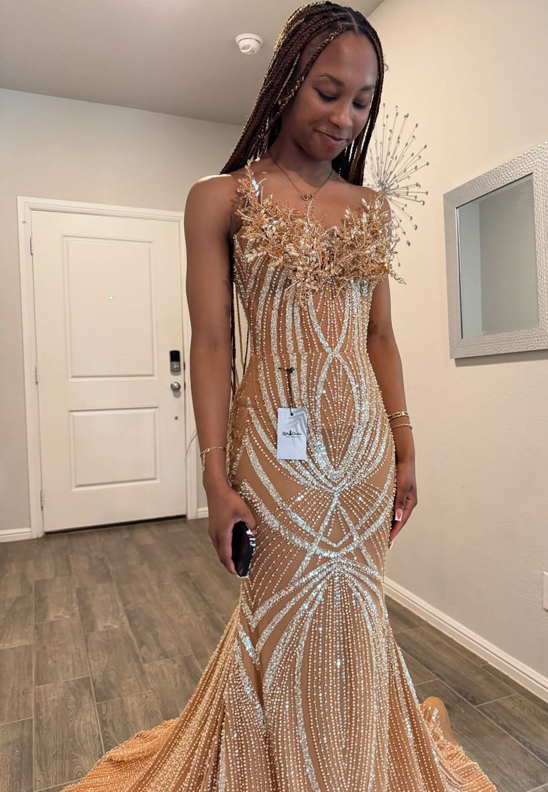 Lace Sleeveless Sequins Sprkle Mermaid Floor-Length Prom Dress for Black Girl