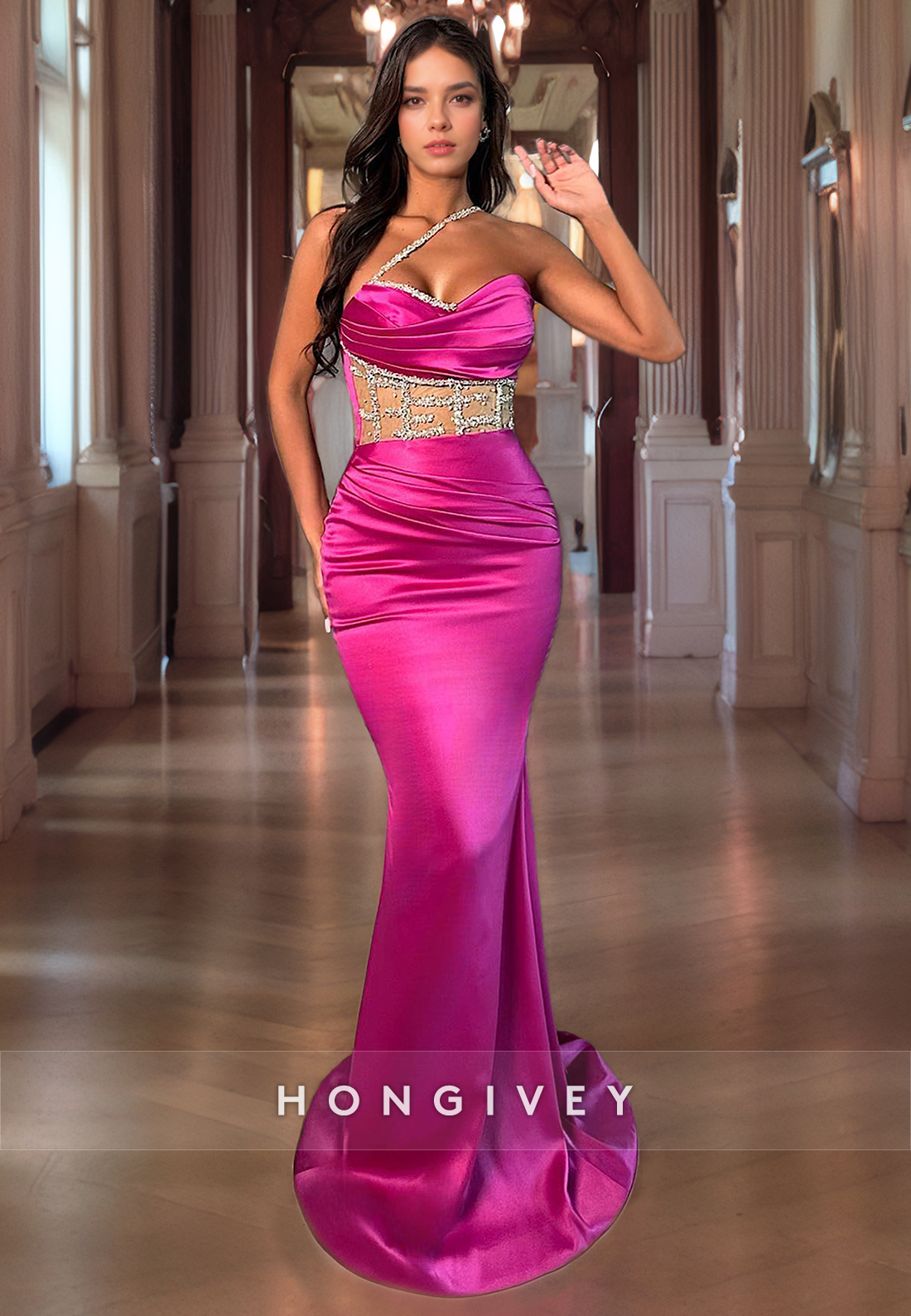 Fuchsia Elegant Mermaid Prom Dress Strapless Satin Zipper Back Party D Fuchsia Elegant Mermaid Prom Dress Strapless Satin Zipper Back Party D