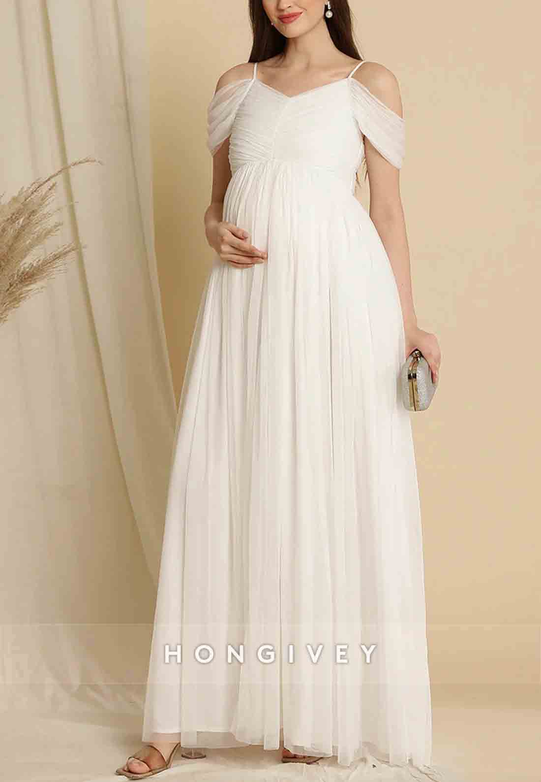 Romantic Off-Shoulder Ankle-Length Tulle Maternity A-Line Maxi Dress