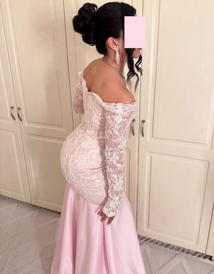 Lace Off the Shoulder Long Sleeve Bow Mermaid Evening Dress Floor-Length