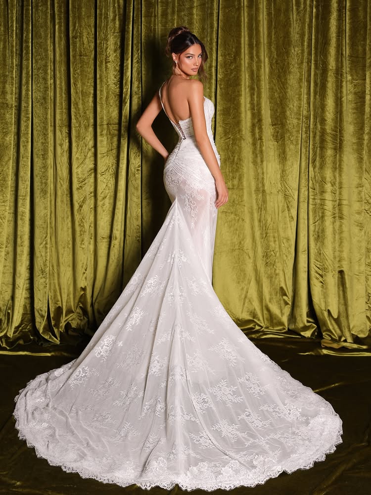 One Shoulder Sleeveless Lace Mermaid Floor-Length Wedding Dress