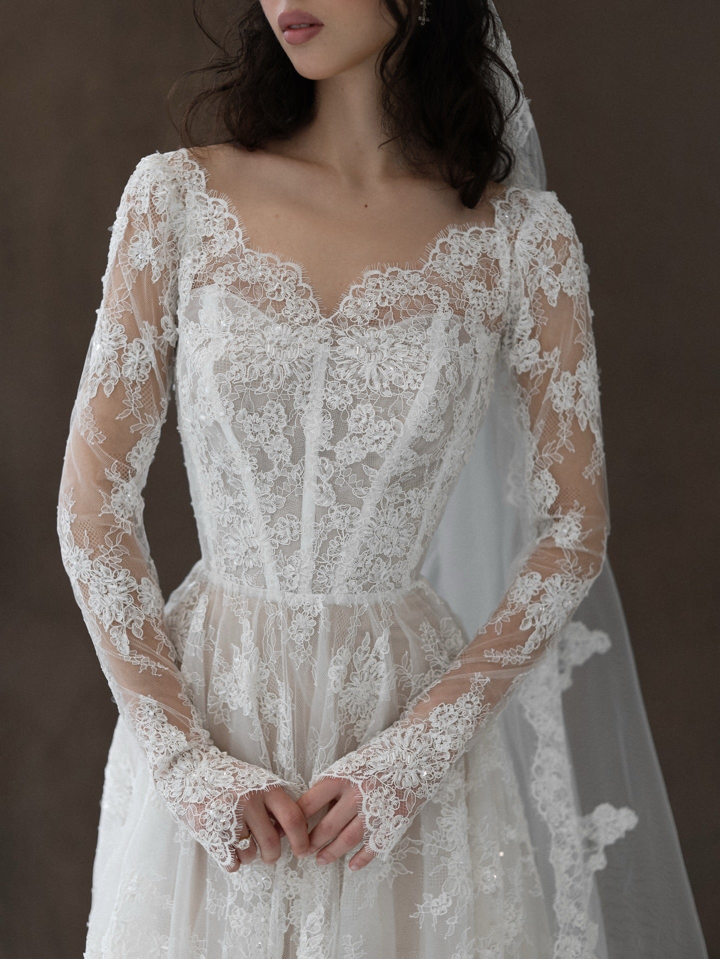 Lace Long Sleeve A-Line Floor-Length Wedding Dress