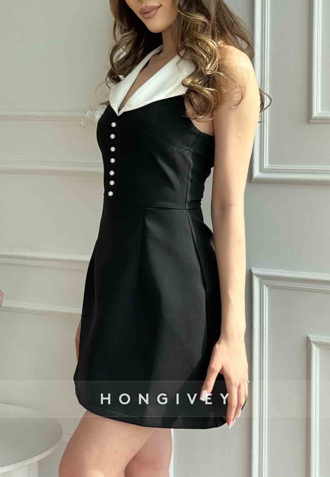 Bowknot V-Neck Sleeveless Halter Pearls A-Line Party Short Homecoming Dresses