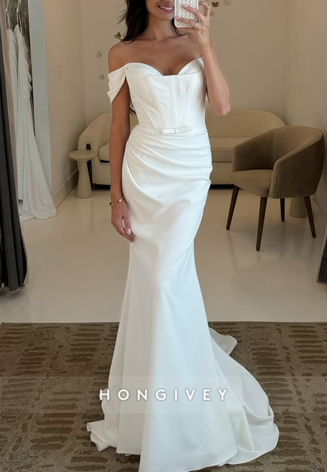 Sweetheart Off the Shoulder Sweep Train Mermaid Wedding Dresses