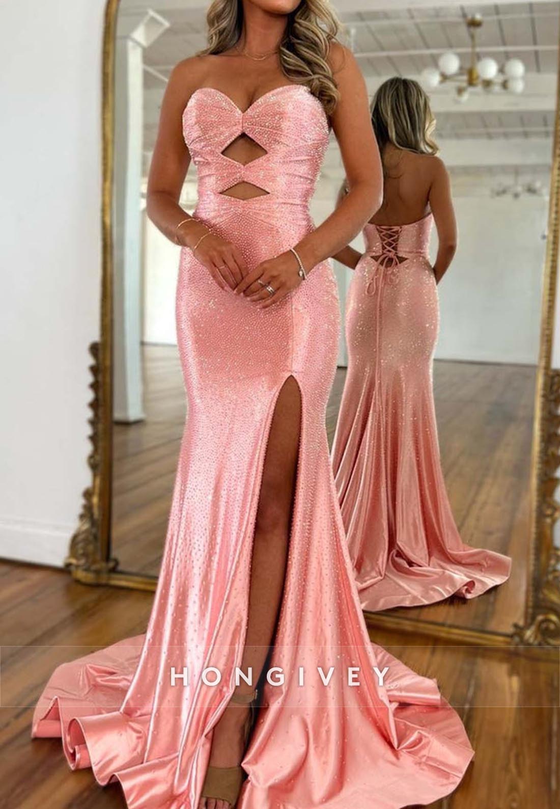 Sweetheart Ruched Mermaid sparkle Prom Dresses with Train