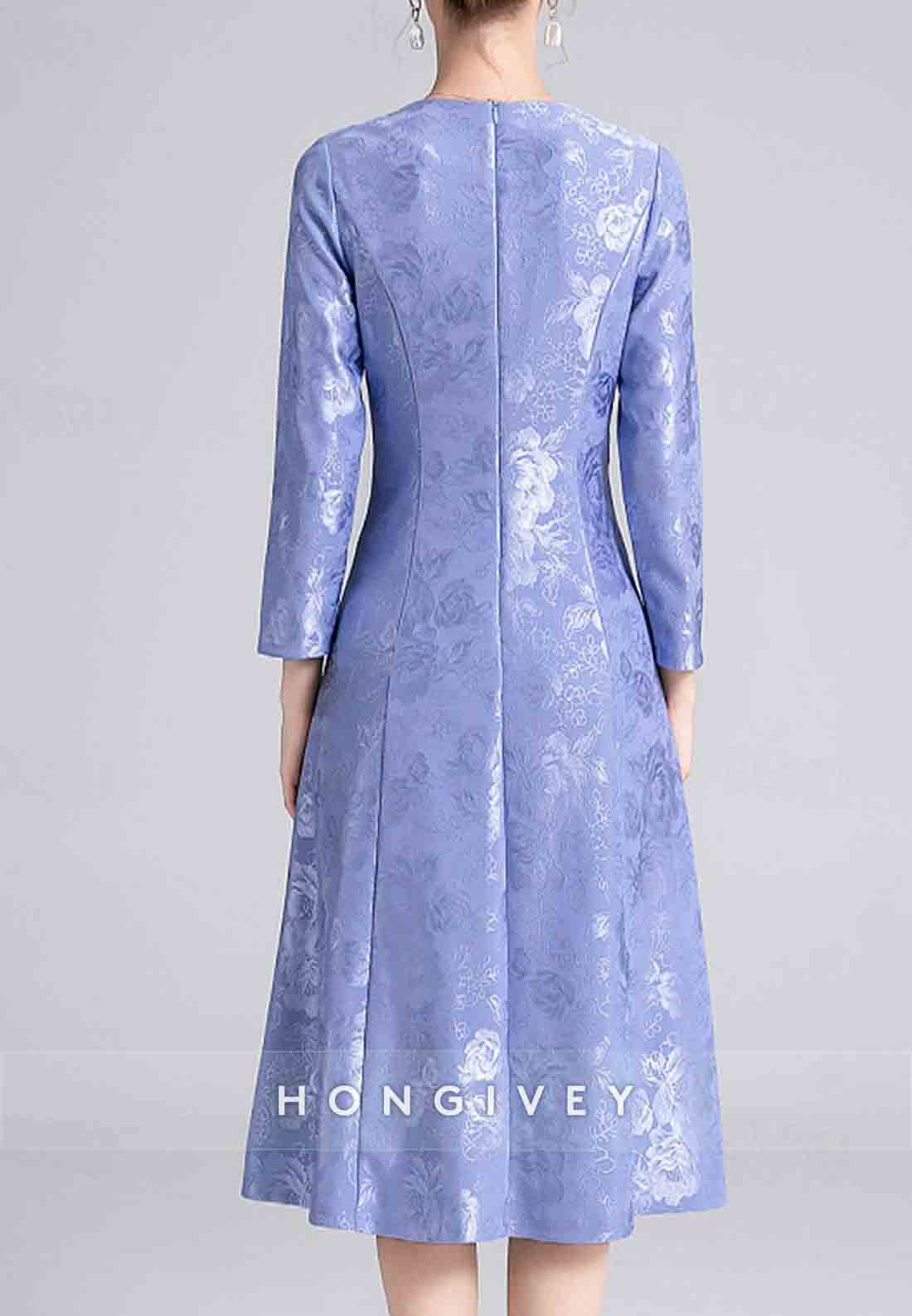 A-line Knee-Length 3/4 Sleeve Cocktail Dresses V Neck Flowers Mother of the Bride Dress