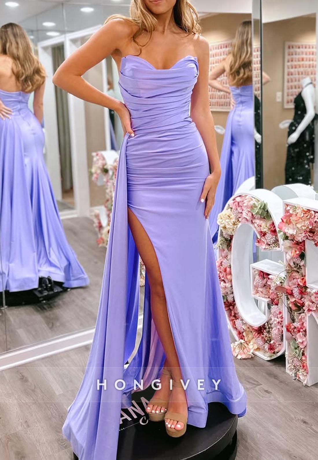 Sweetheart High Slit New Mermaid Holiday Prom Dresses With Sweep Train