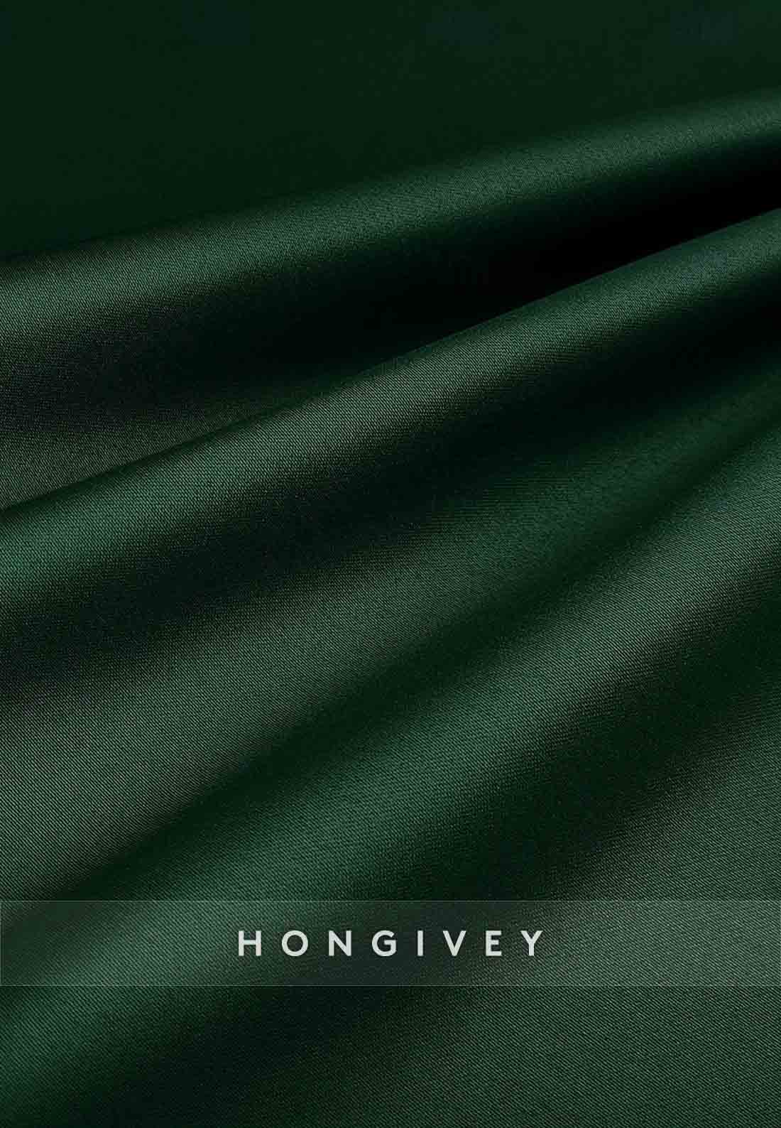 Asymmetrical Satin Wedding Guest Dark Green 3/4 Sleeve Shoulder Evening Gowns