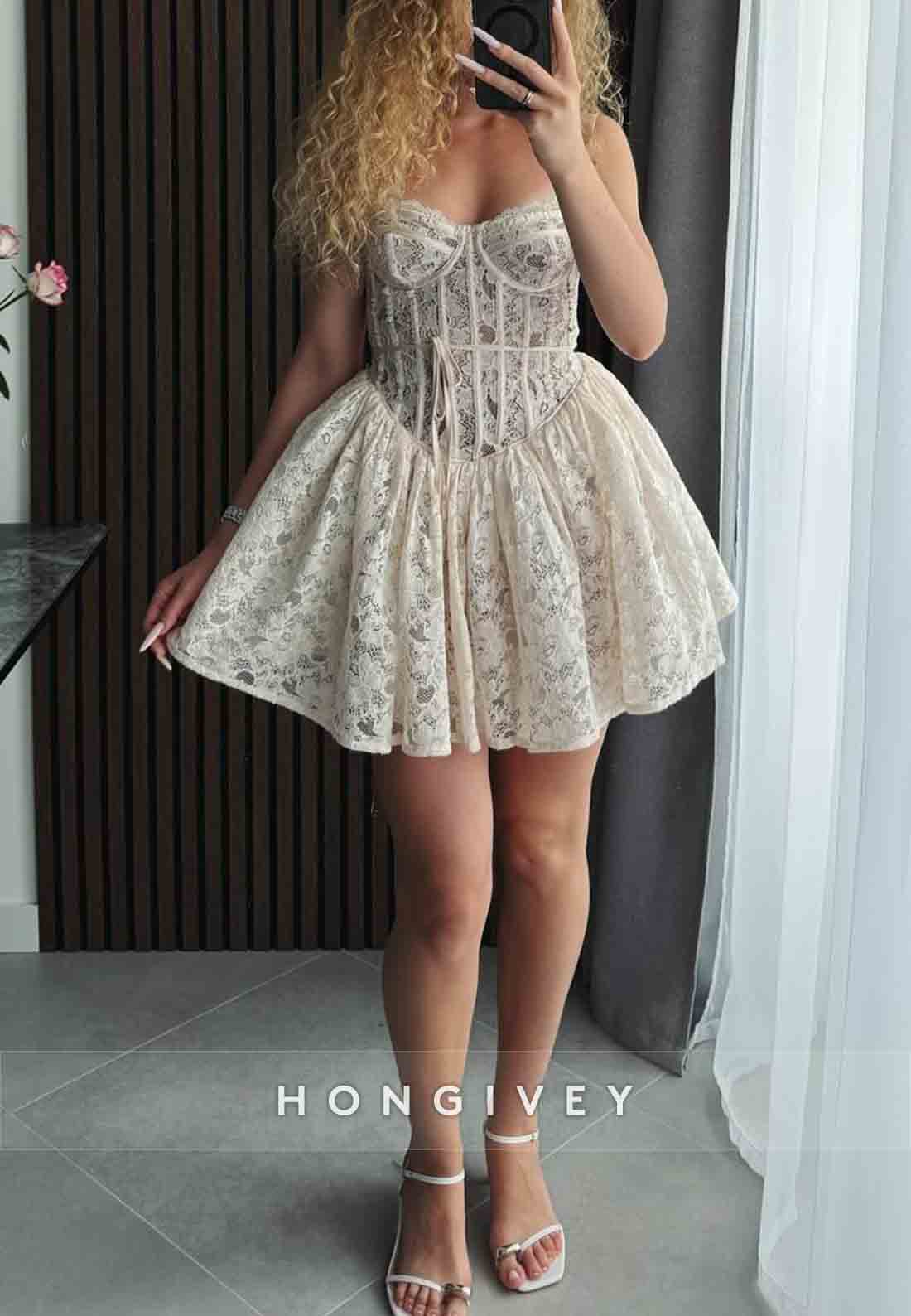 Lace Princess Spaghetti Straps Sleeveless Short Homecoming Dress