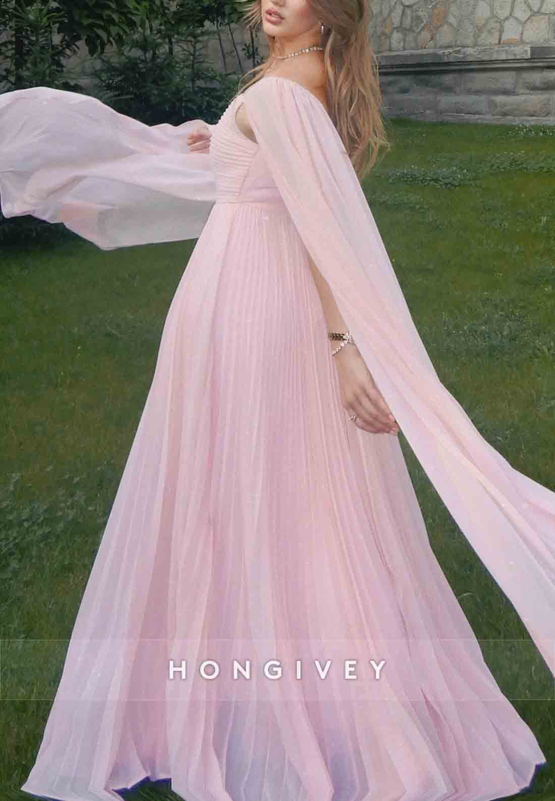 Ruffles Pleated Floor-Length Guest of Wedding A-Line Evening Gowns