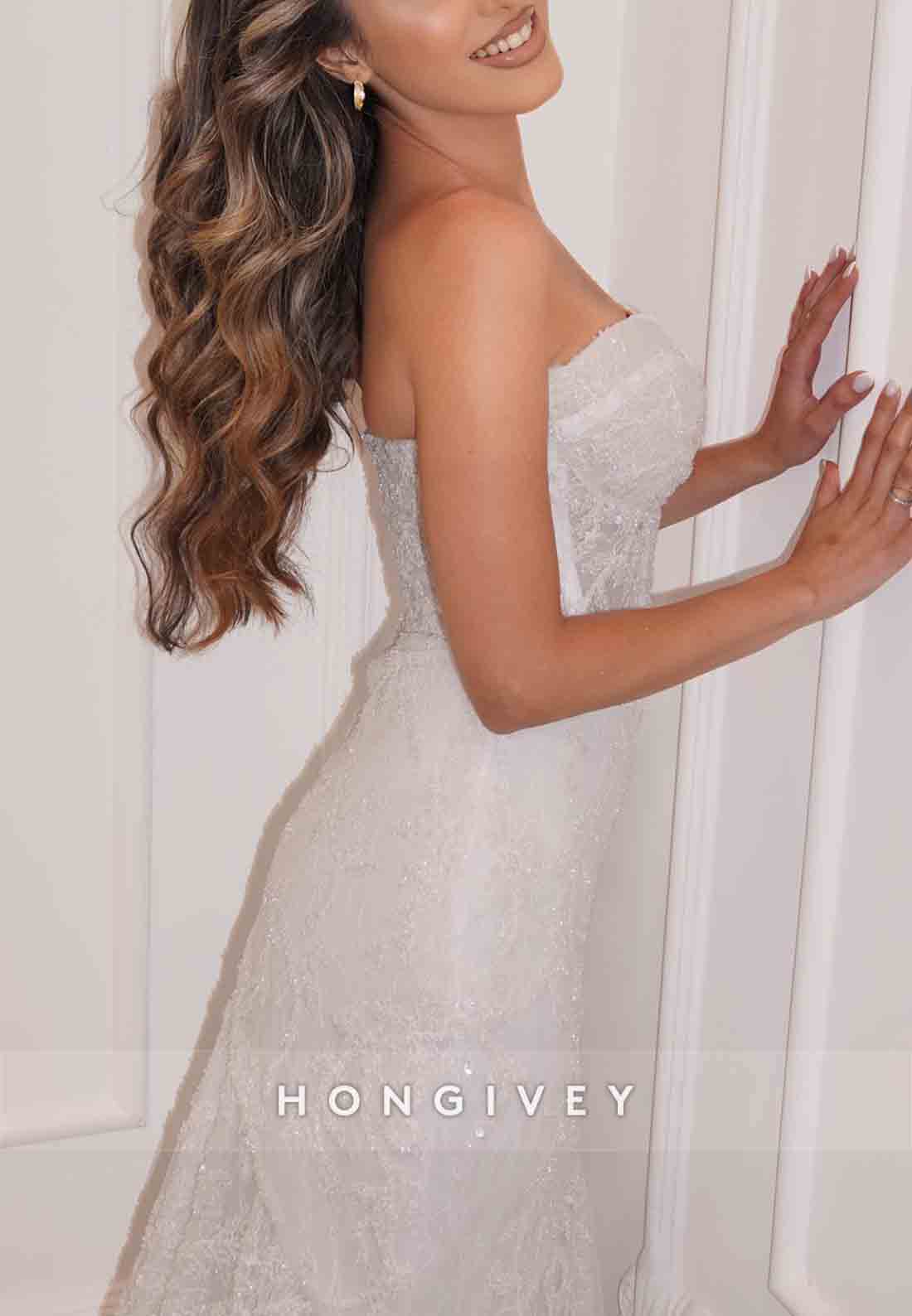 Sweetheart Strapless Trumpet Embroidery Wedding Dresses with Beading