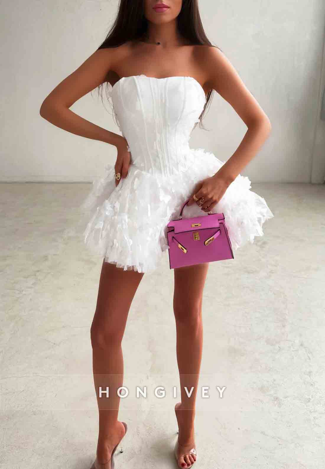 Butterfly Strapless Ball Gown Sweetheart Sleeveless Mini Homecoming Dresses