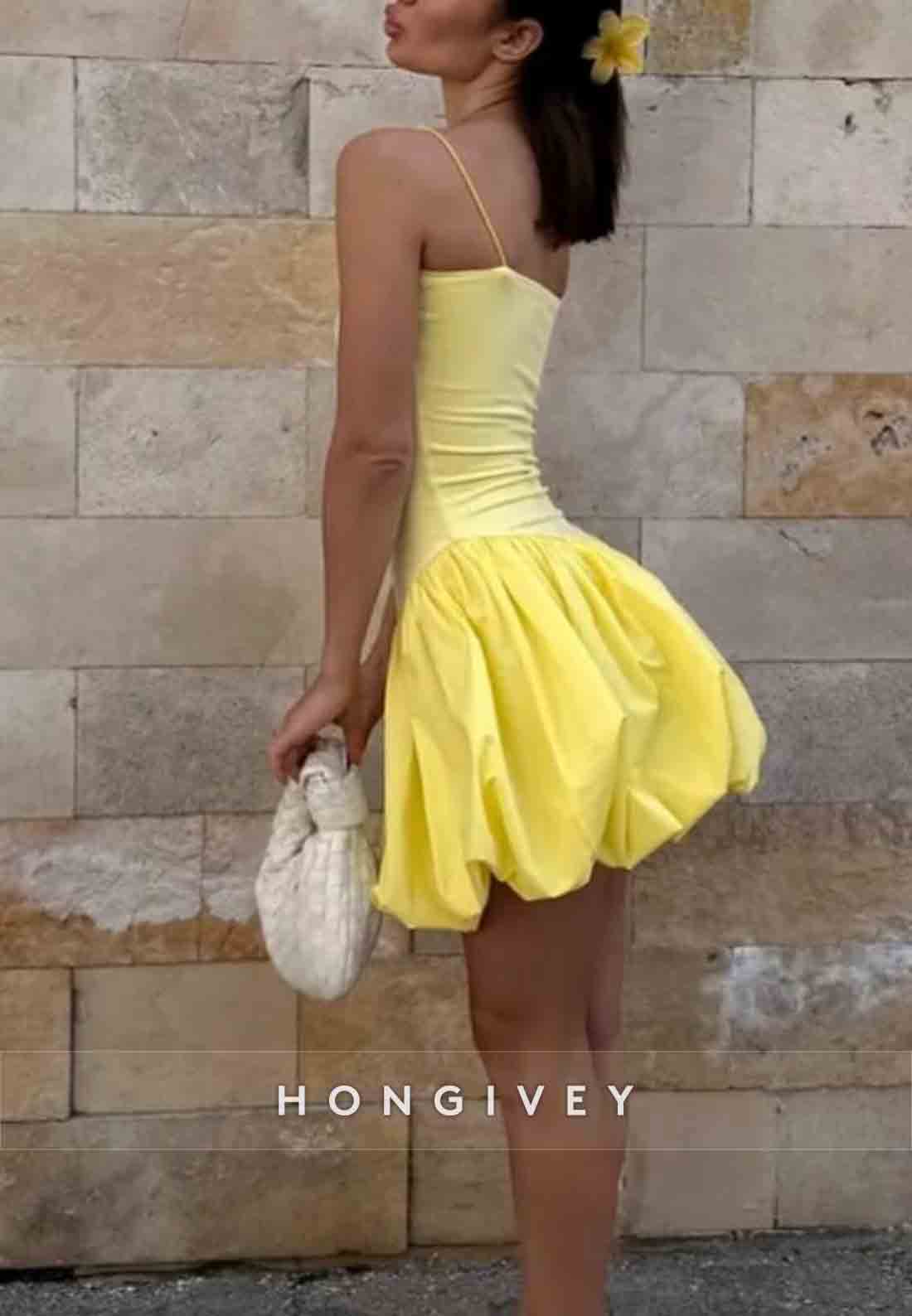 Simple Spaghetti Straps A-Line Sleeveless Pleated Mini Homecoming Dresses