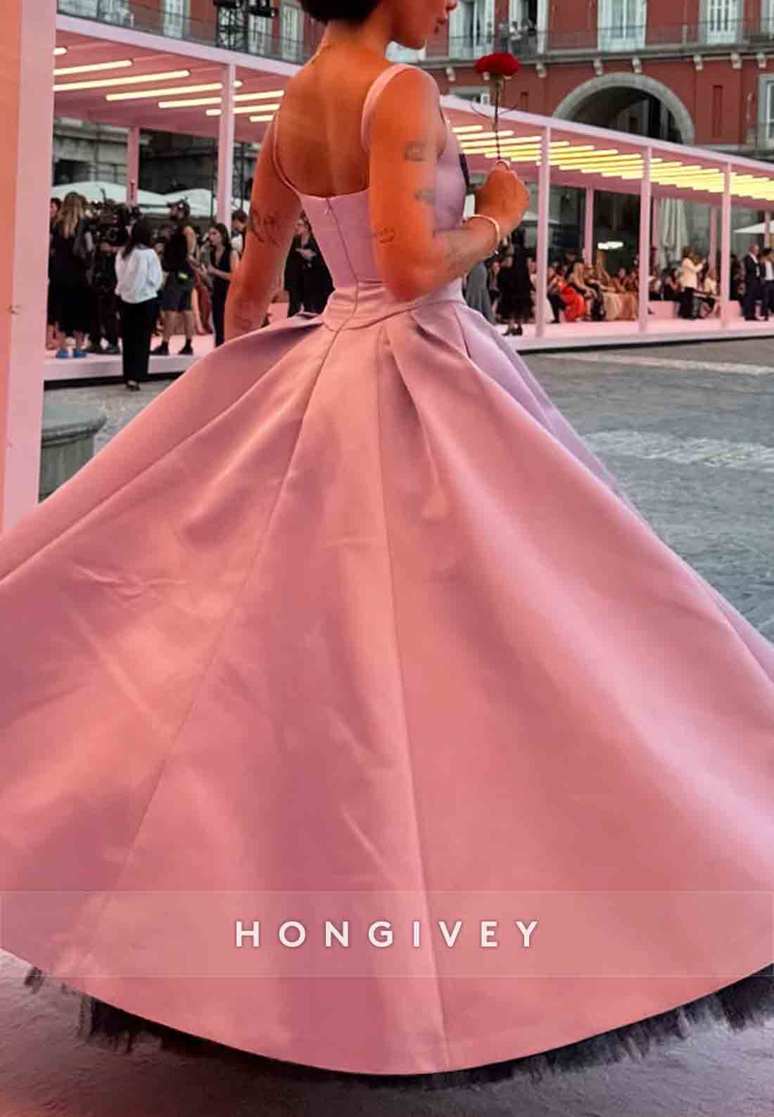 Princess Satin Lilac Regular Straps Pleated Empire Evening Gowns