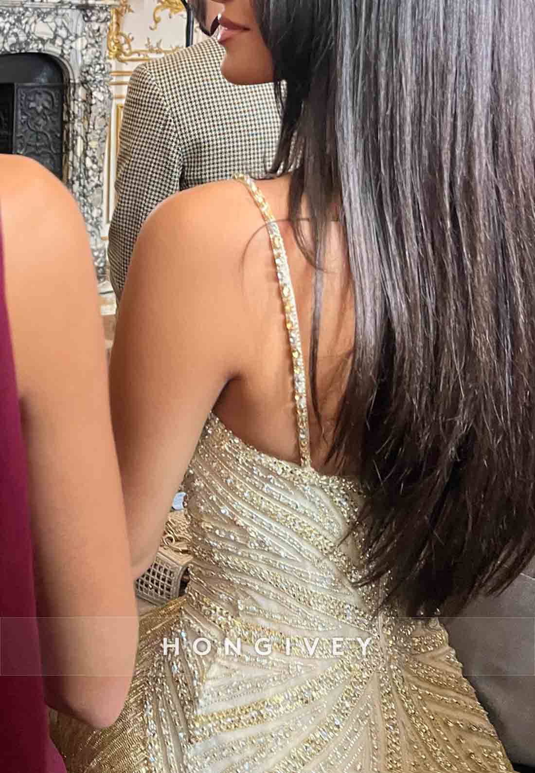 Sweetheart Spaghetti Straps Colum Floor-Length Prom Dresses with Tassel and Beading