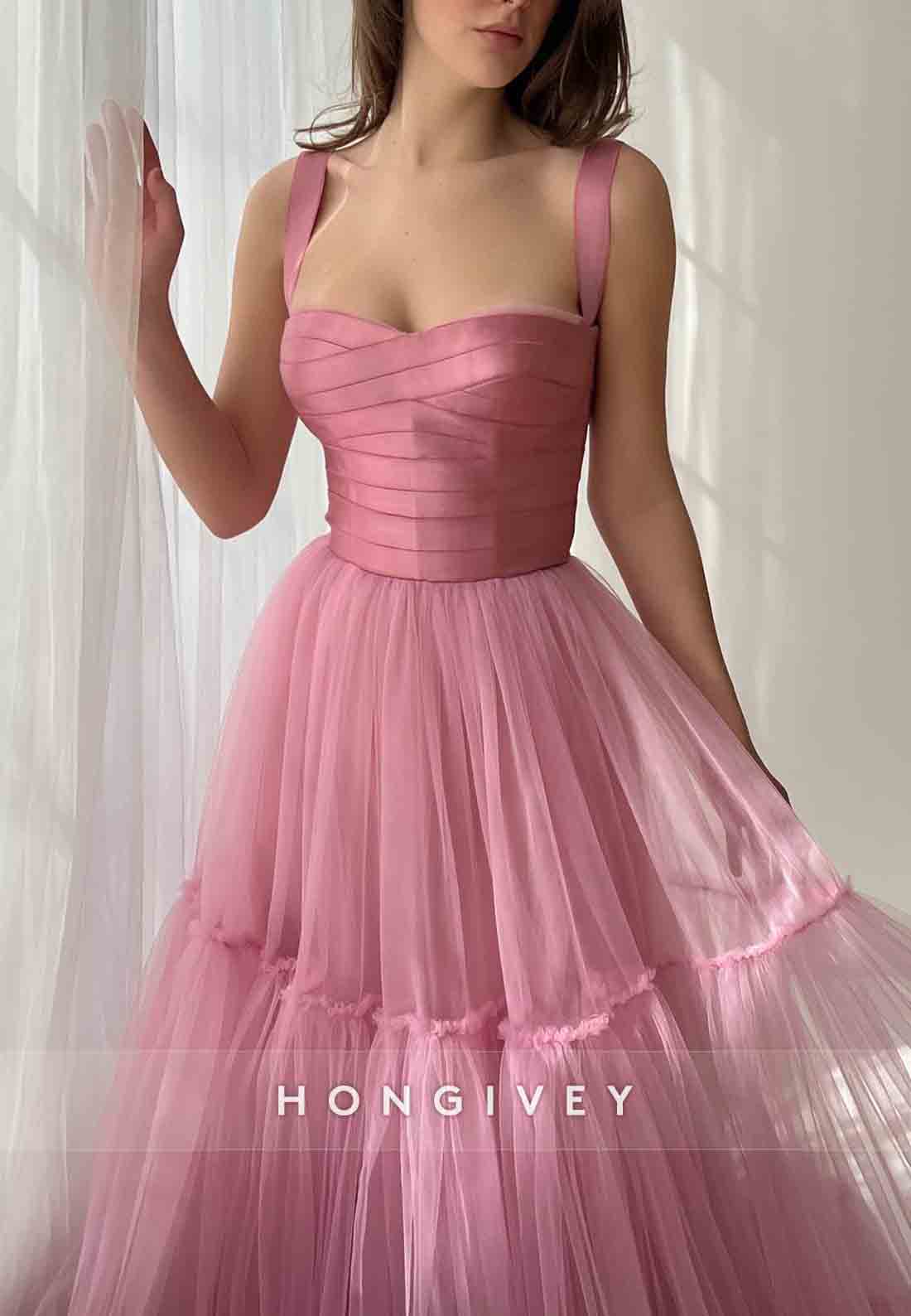 Pink Sweetheart Regular Straps Ruched A-Line Empire Prom Dresses