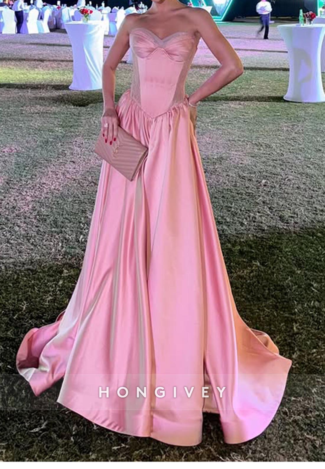 A-Line Pink Rhinestone Sweetheart Holiday Long Wedding Guest Dresses