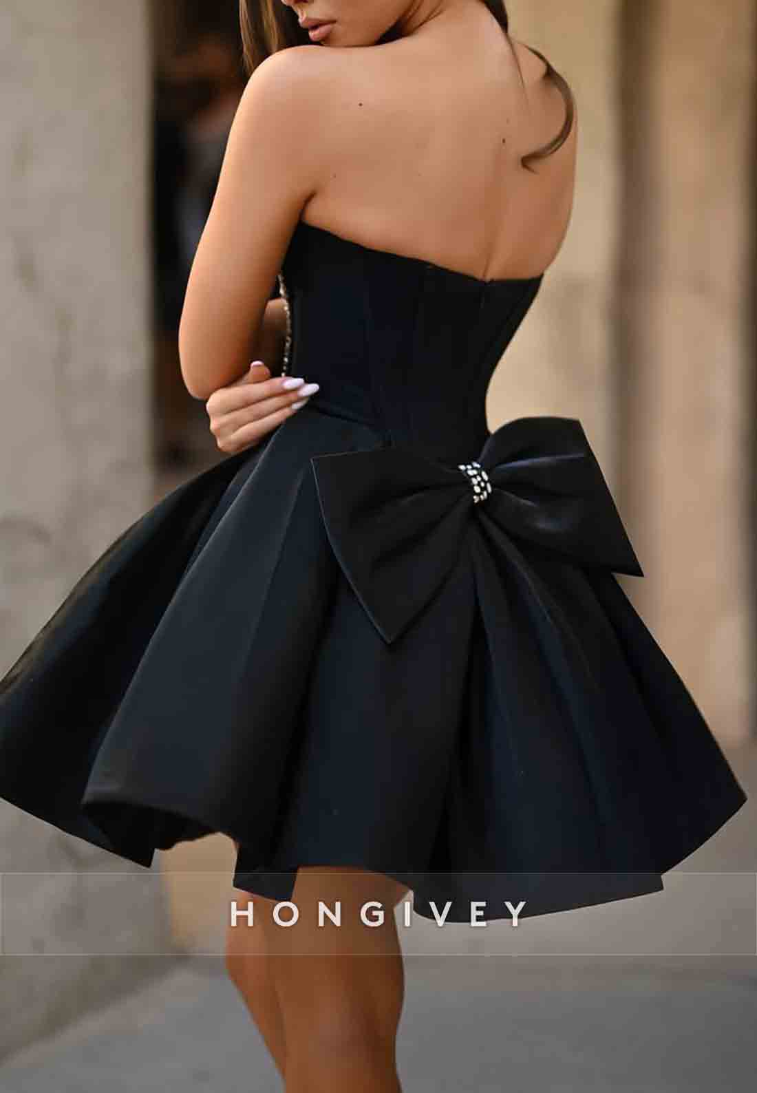Strapless Bowknot V Neck Sleeveless Low Back Princess Short Homecoming Dresses
