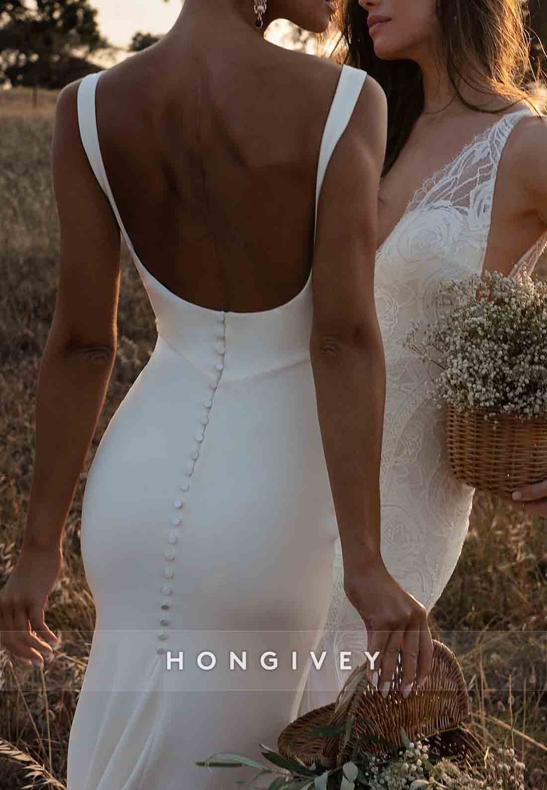 Cowl Neck Chapel Train Satin Regular Straps Low Back Mermaid Wedding Dresses