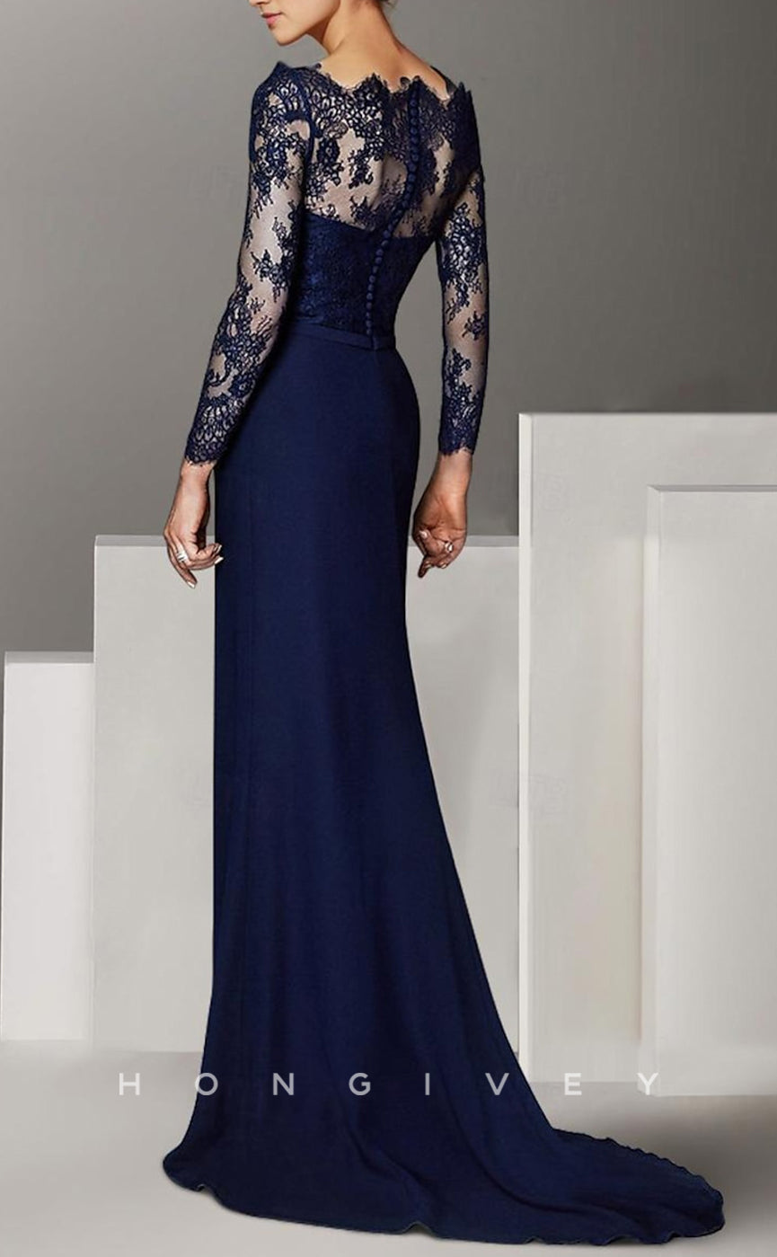 HM215 - Trumpet Empire Lace Applique 3/4 Sleeves Mother of the Bride Dress