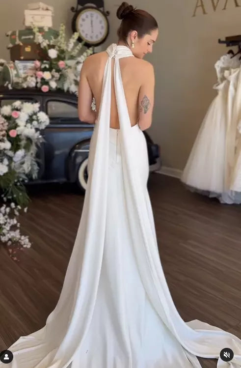 Beach Halter Satin Wedding Dresses Sleeveless