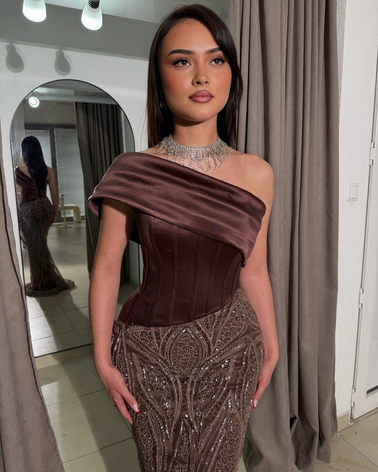 One Shoulder Sleeveless Sequins Sparkle Mermaid Evening Dress