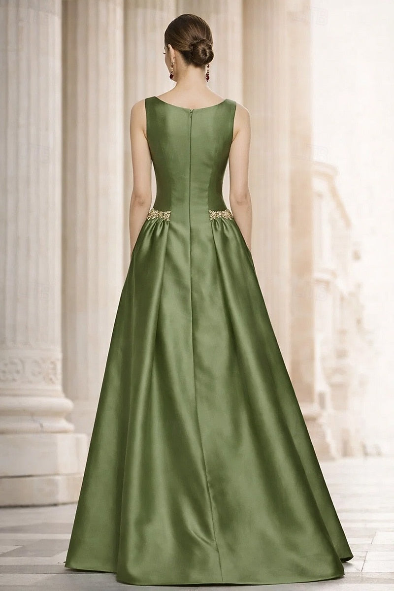 O-Neck Sleeveless Beaded A-Line Floor-Length Evening Dress