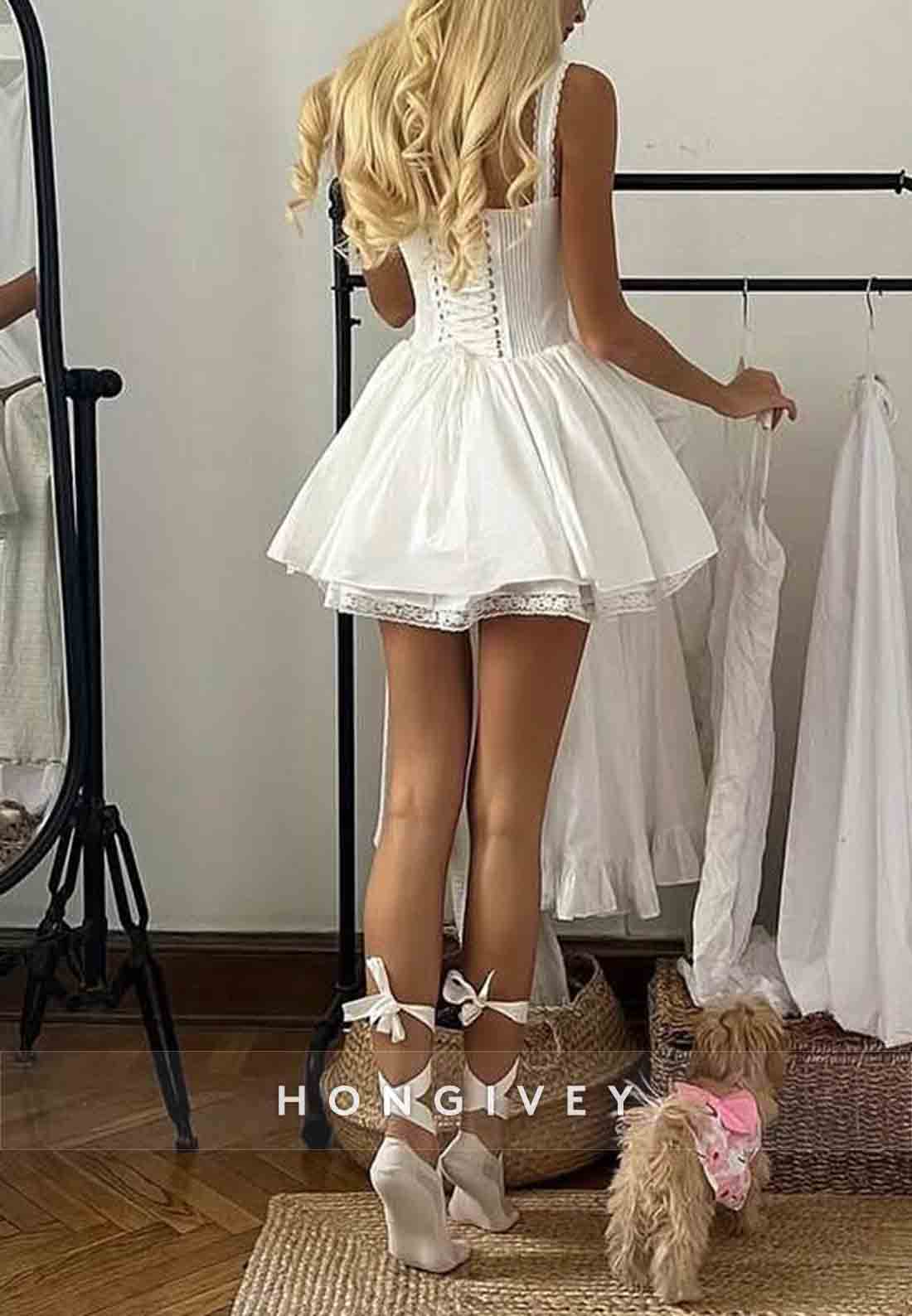 A-Line Regular Straps Sweetheart Tie Back Homecoming Dress with Lace Lining