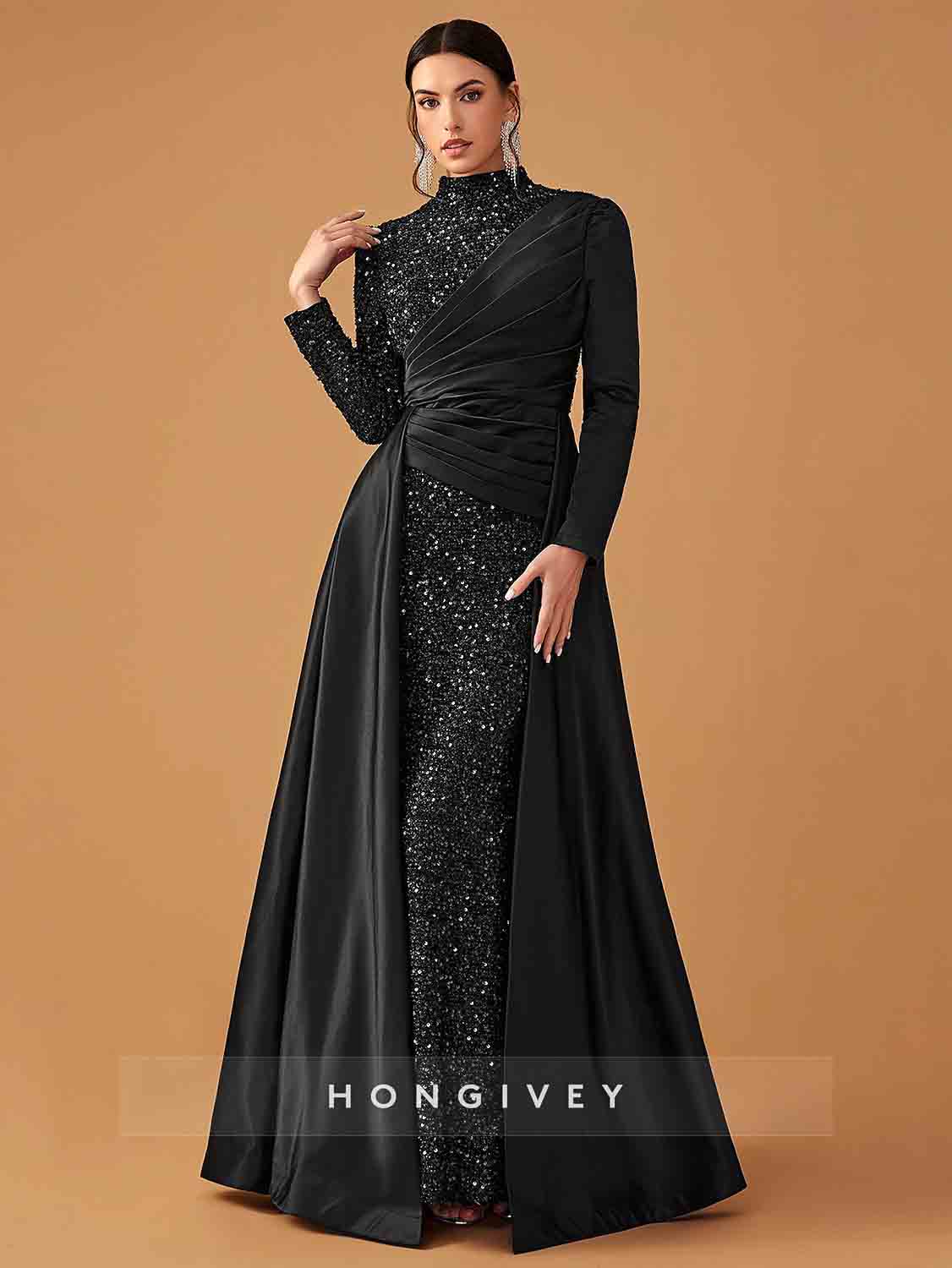 High Neck Beading Sequined Evening Gown Mermaid