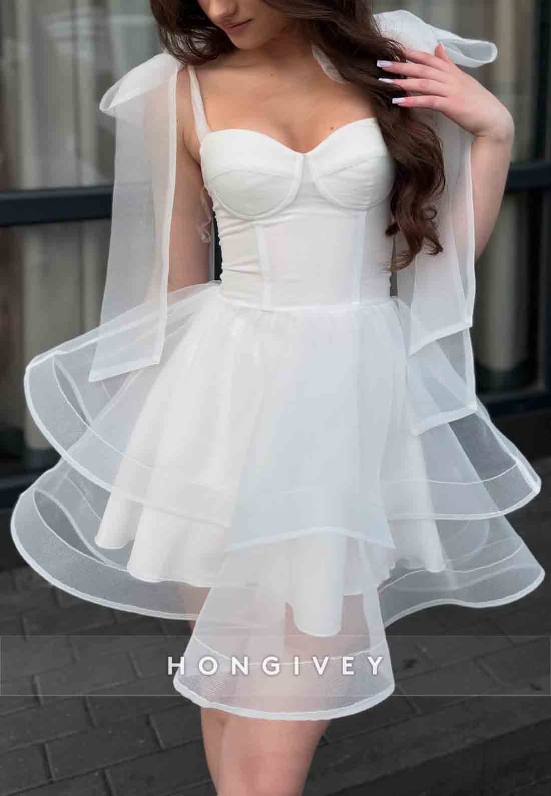 Bowknot Sleeveless A-Line Pleated Regular Straps Short Party Homecoming Dresses