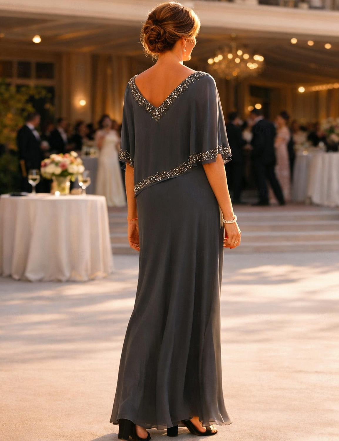 V-Neck Beaded Applique Mermaid Mother of the Bride Dresses