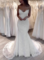 Mermaid V Neck Lace Long Wedding Dresses, Elegant Wedding Dress