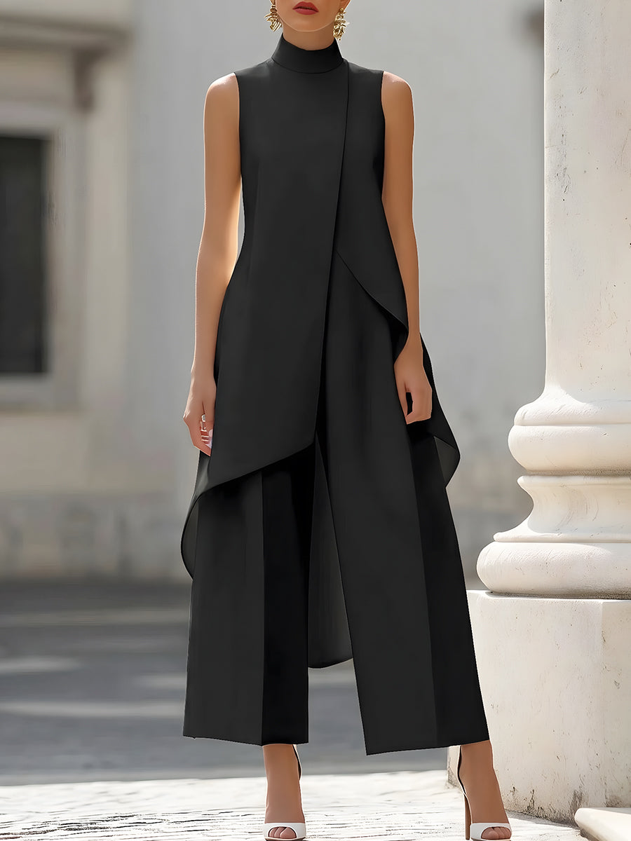 Asymmetric Layered Sleeveless Top Wide-Leg Pants Set