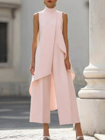 Asymmetric Layered Sleeveless Top Wide-Leg Pants Set